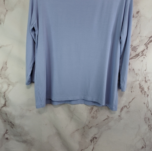 J Jill Shirt Women Medium Blue Long Half Sleeve Boat Neck Knit Stretch Wearever - Picture 7 of 10